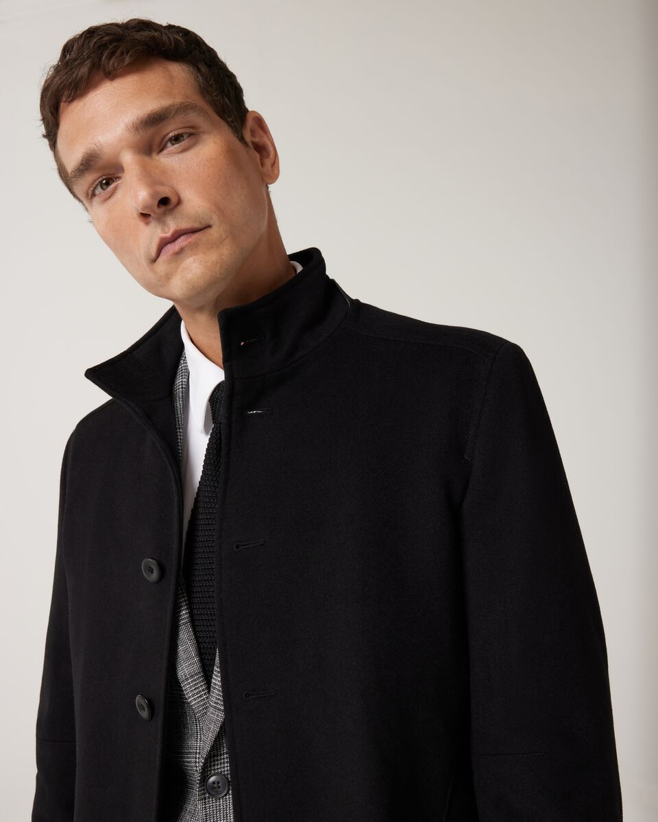 Wool Blend Funnel Neck Coat, Black, hi-res